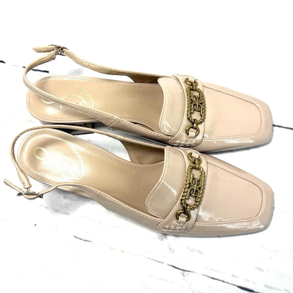 Sam Edelman Teana Shoes Women's 8.5M Beige Slingback Pumps Patent Leather